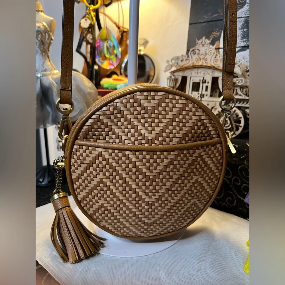 Michael Kors Tan & Cream Woven Pebble Leather Canteen Crossbody